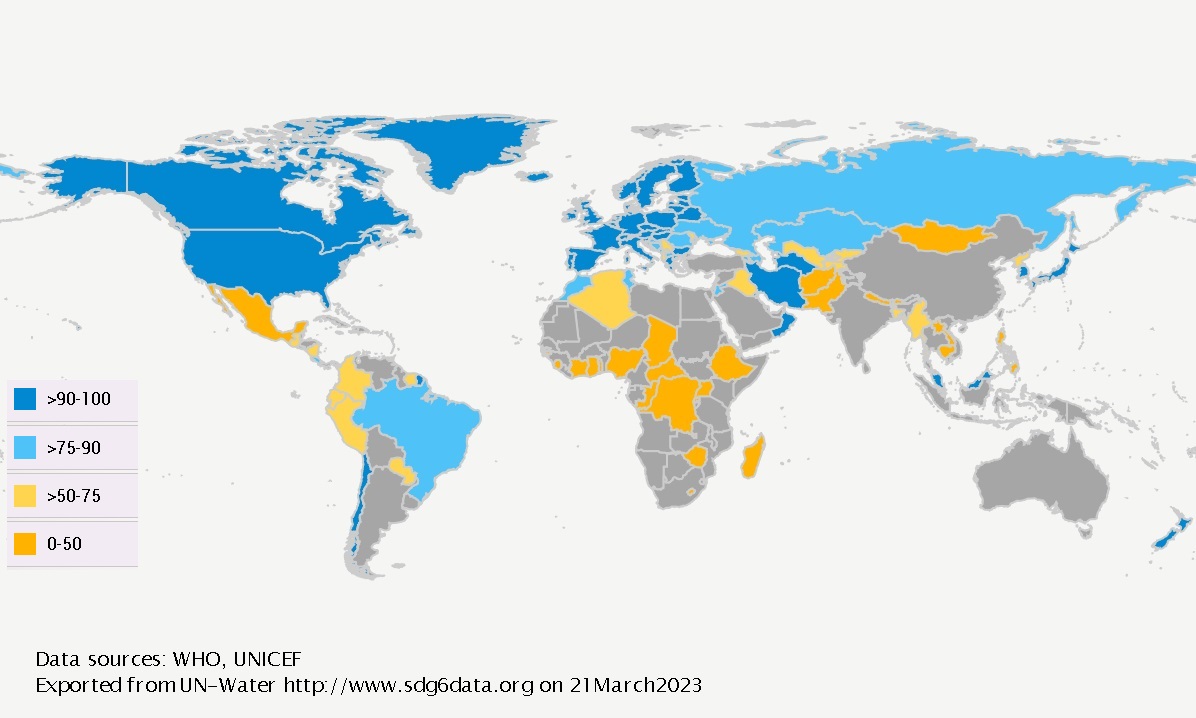 وضعیت جهانی شاخص 6.1.1 نسبت جمعیت استفاده کننده از خدمات آب آشامیدنی با مدیریت ایمن (2007-2020)
