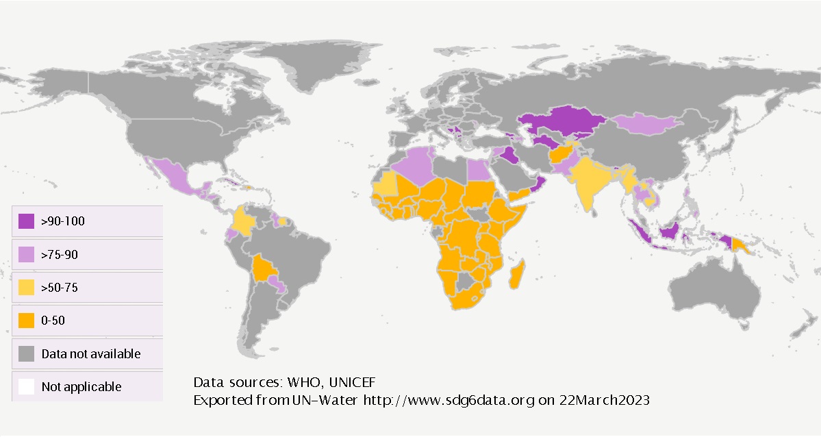 وضعیت جهانی شاخص 6.2.1b نسبت جمعیت دارای مرکز شستشوی دست با آب و صابون موجود در خانه (2020)