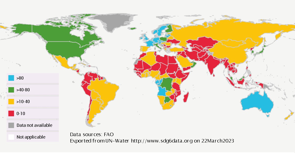 وضعیت جهانی شاخص 6.4.1 تغییر در بهره وری مصرف آب در طول زمان (2019) | دلار بر مترمکعب