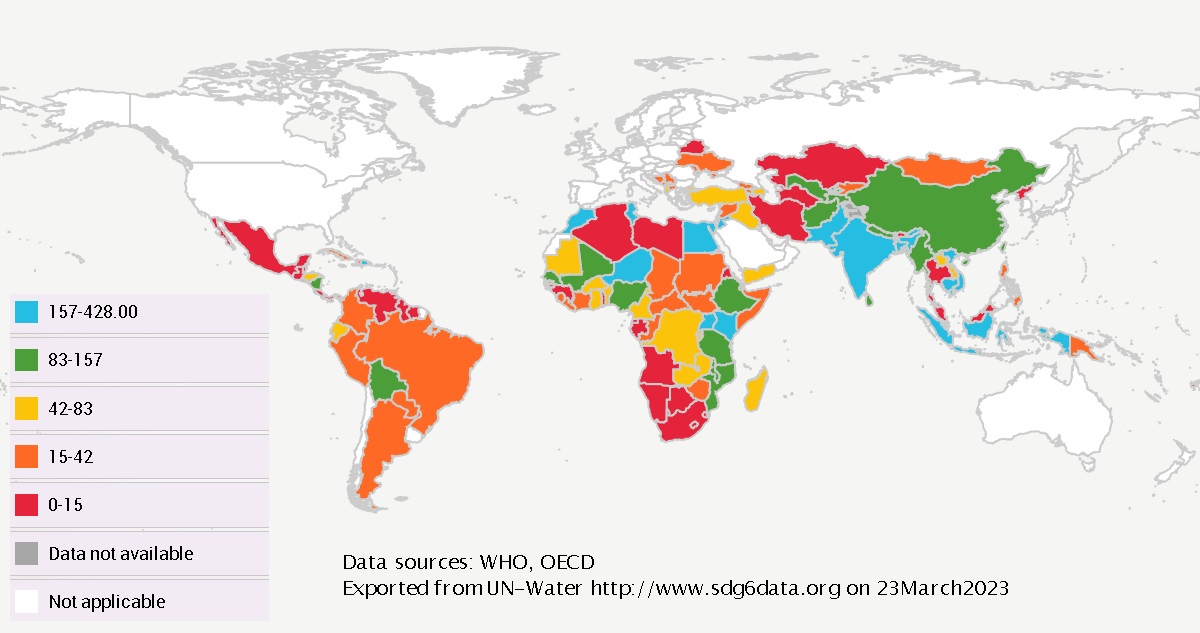 وضعیت جهانی شاخص 6.a.1 میزان پرداخت های کمک های توسعه رسمی مرتبط با آب و فاضلاب در سال های 2005-2020 (میلیون دلار)